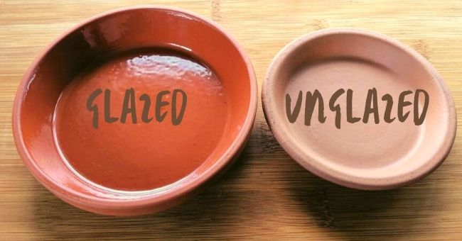 glazed beside unglazed terracotta saucers